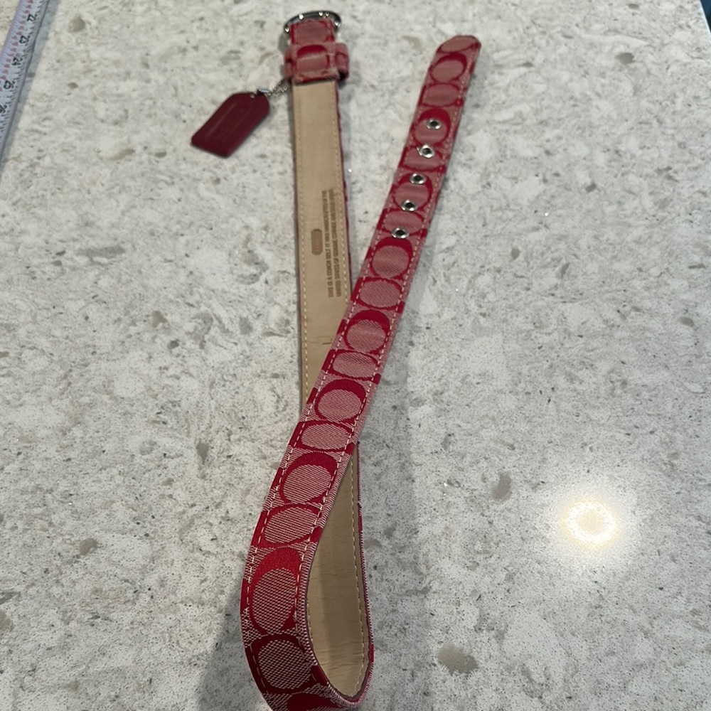 Coach Red Leather Belt with Circular Patterns